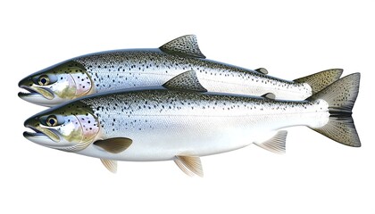 Two Salmon Fish, Fresh Seafood, Close-up - Realistic illustrations