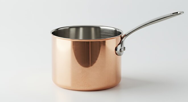 Shiny Copper Saucepan with Stainless Steel Handle Isolated on White