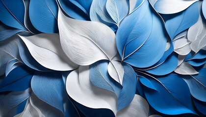 white blue leaves abstract background generative ai