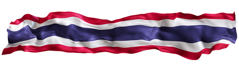 Stylized flag of Thailand waving in the wind on transparent background. Footer, header or divider. Cut out wide, panoramic element. Banner for patriotic themes or national event promotions. 3D. © Creative_Bird
