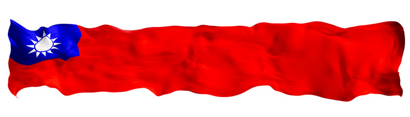Stylized flag of Taiwan, Republic of China on transparent background. Footer, header or divider. Cut out wide, panoramic element. Banner for patriotic themes or national event promotions. 3D.