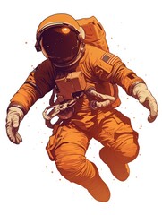 Fototapeta premium Orange spacesuit astronaut in mid-flight illustration.
