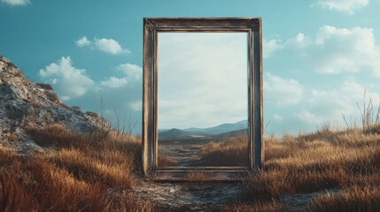 Empty wooden frame in nature