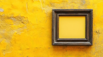 Empty wooden frame on yellow wall