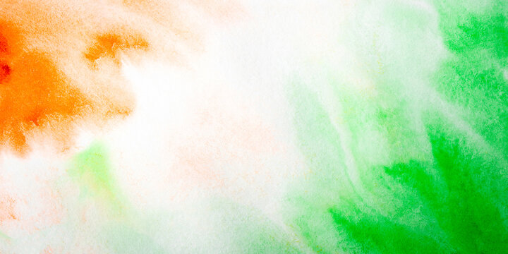Watercolor background in the colors of the Indian flag for independence day. Website banner and greeting card design template.