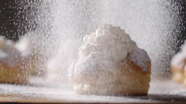 bakery, bread, cupcaek with sprinkling sugar powder