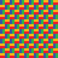Pattern designed from blue, green, red and yellow rectangles