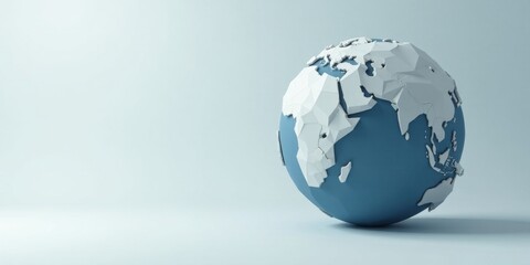 Abstract Low-Poly Earth Globe on a Pale Blue Background Representing Global Connectivity and International Collaboration