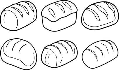 Set of bread loaf outline vector illustration line art 