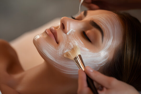 Woman Receiving Facial Mask in Spa
