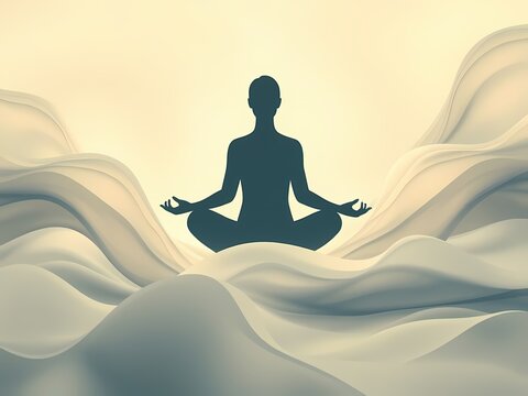 Abstract energy flows around a serene silhouette, creating a calming background.