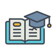 Open book and graduation cap illustration for educational concept