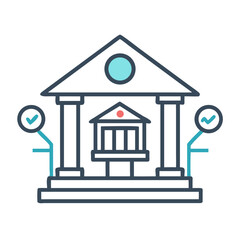 Stylized bank icon with checkmarks on White Background