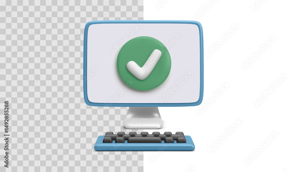 Aufkleber computer monitor with green check mark on screen. confirmation, success or approved status symbol in