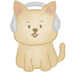 Brown puppy dog with headphones