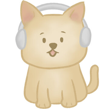 Brown puppy dog with headphones