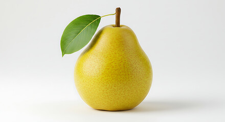 Golden Pear with Green Leaf Detailed Texture and Natural Stem