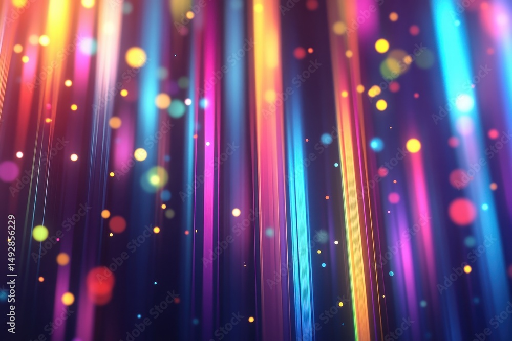 Poster colorful abstract glowing bars with vibrant bokeh lights creating a dynamic visual experience, color