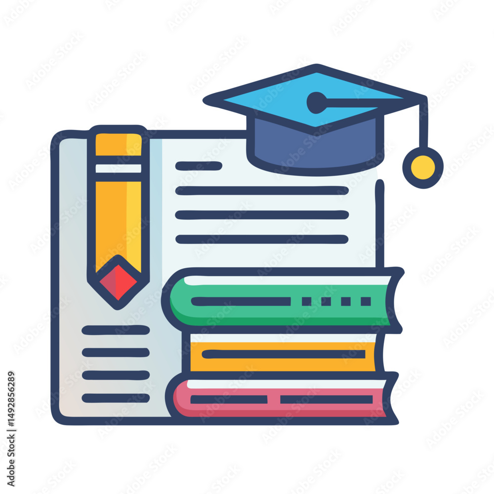 Poster stack of books with graduation cap and notebook visual