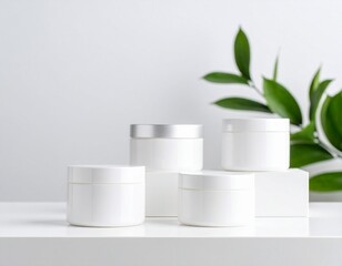 minimalist display of skincare jars on a clean surface showcasing elegance and simplicity in product design