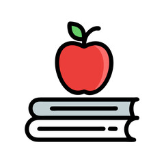 Flat style icon of apple atop two books