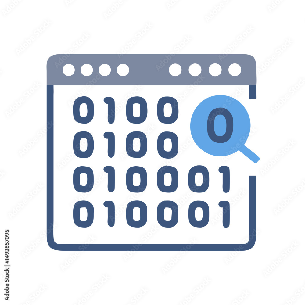 Poster binary code data search within browser window illustration