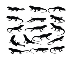 Lizard Silhouette Vector Clipart Set with white background .