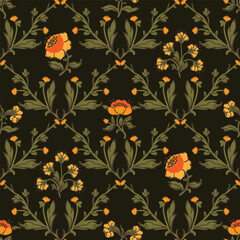 Coquette trellis floral seamless pattern, azulejo background for fabric, wallpaper wrapping, clothes