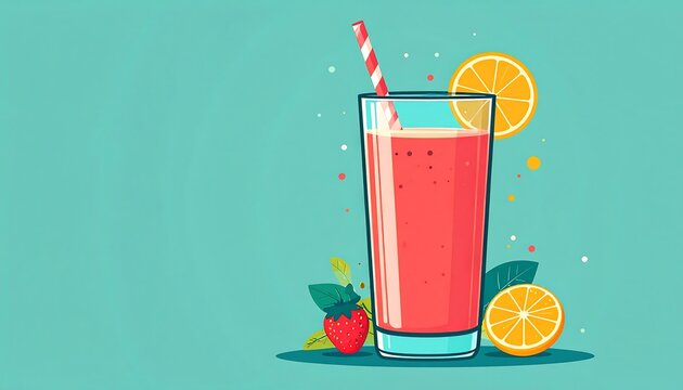 Fresh Strawberry Orange Smoothie Illustration - Flat design