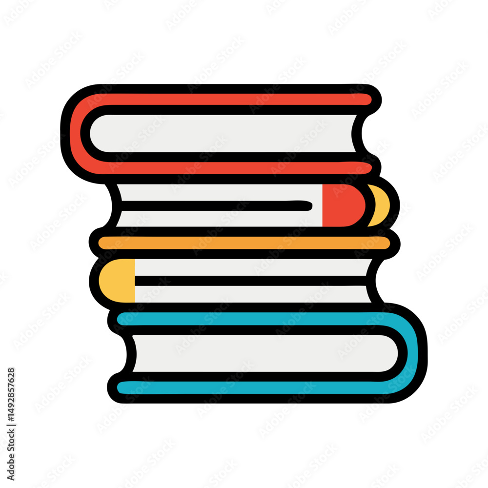 Poster stack of colorful books in a flat design style