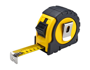 Yellow and black measuring tape. Isolated transparent background