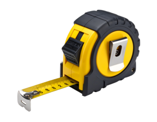 Yellow and black measuring tape. Isolated transparent background