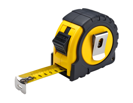 Yellow and black measuring tape. Isolated transparent background