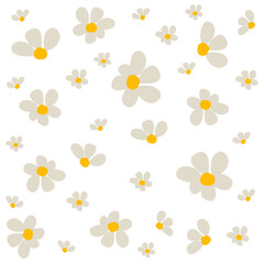 Bright and cheerful daisy floral pattern in seamless style on a soft white background. Perfect for fabric, wallpaper, stationery, spring or summer design. Trendy and minimal flower illustration.