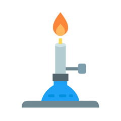 Flat illustration of laboratory Bunsen burner against black backdrop