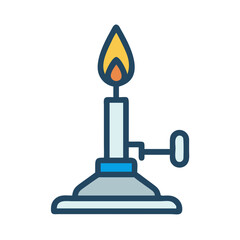Stylized Bunsen burner illustration with flame on White Background