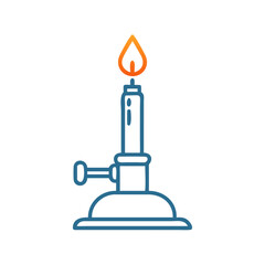 Stylized Bunsen burner illustration with flame on a White Background