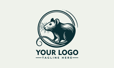 Stylized rat illustrated inside circular frame with curved water-like lines below feet. Animal concept
