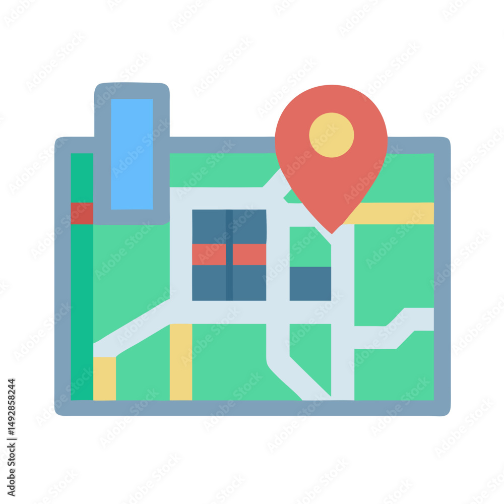 Poster stylized map icon with location pin for navigation app