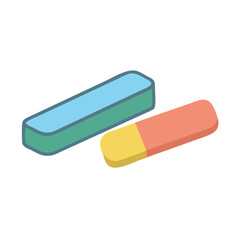 Two colorful erasers on a simple White Background scene