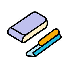 Flat design eraser and knife illustration on White Background