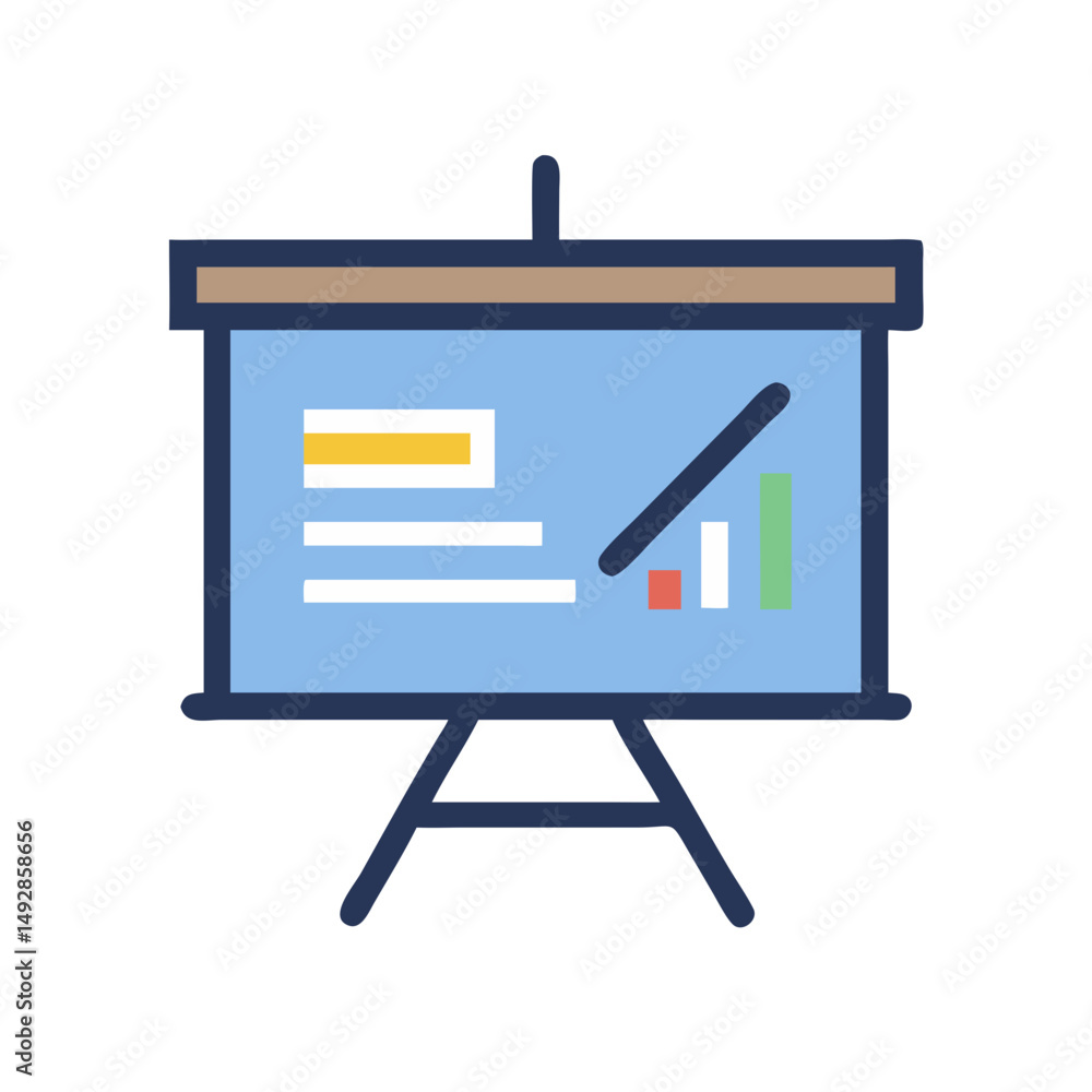 Poster presentation board displaying data charts and business information icon