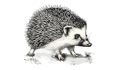 Monochrome Etching of Hedgehog, Vintage Wildlife Art, Retro Mammal Illustration, Hand-drawn Sketch, Rustic Woodland Decor, Antique Nature Engraving