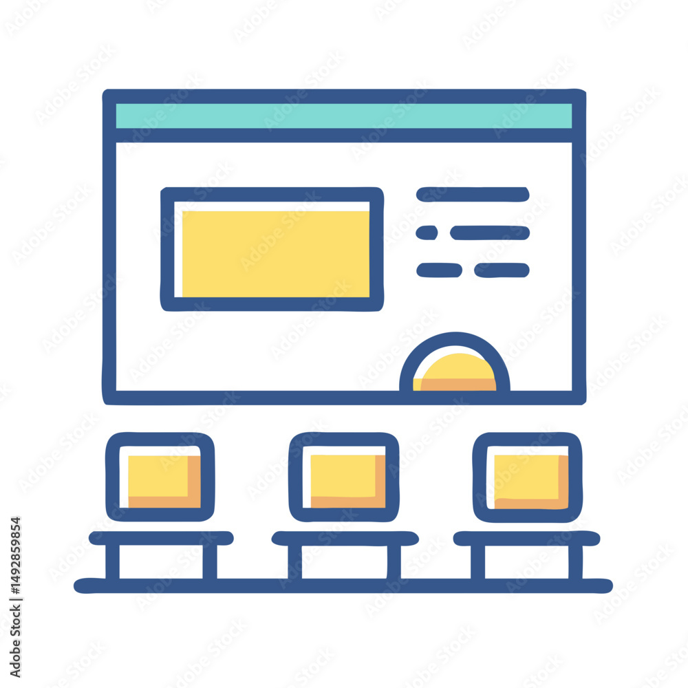 Poster online seminar interface with three computers in vector style
