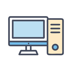 Desktop computer with monitor and CPU unit, vector illustration