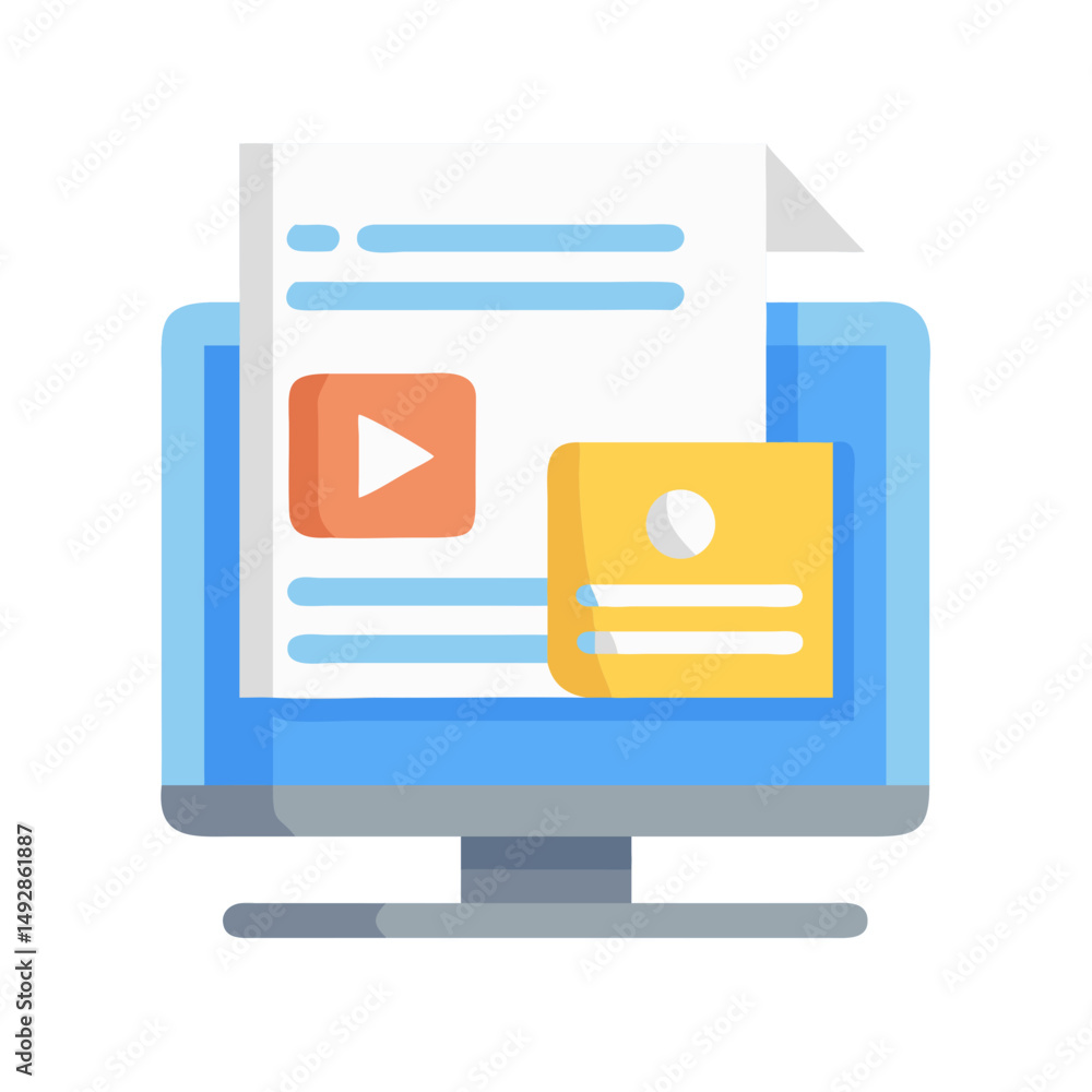 Poster computer monitor displaying digital content with video and document