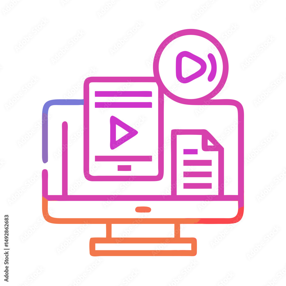 Aufkleber computer screen displaying video and document icons illustration