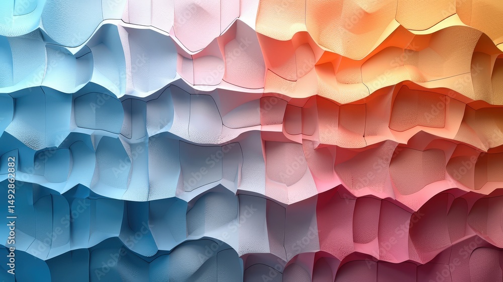 Poster undulating geometric pattern with soft pastel gradient texture in a modern abstract design concept