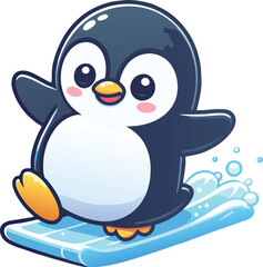 Penguin playful pose sliding on ice vector art