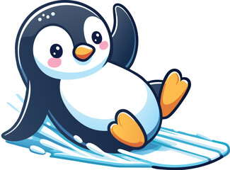 Penguin playful pose sliding on ice vector art